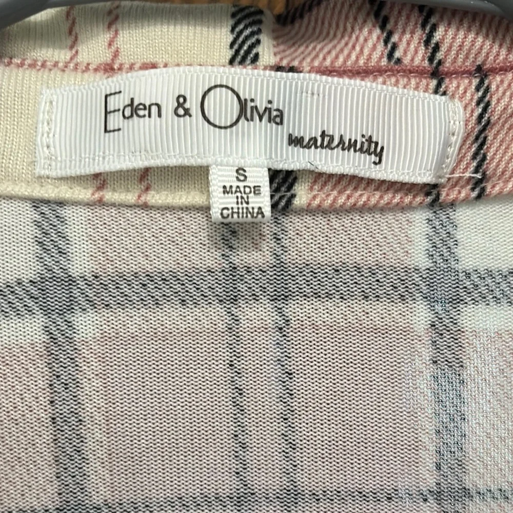Pink Plaid Button-Up Maternity Shirt - Picture 2 of 4
